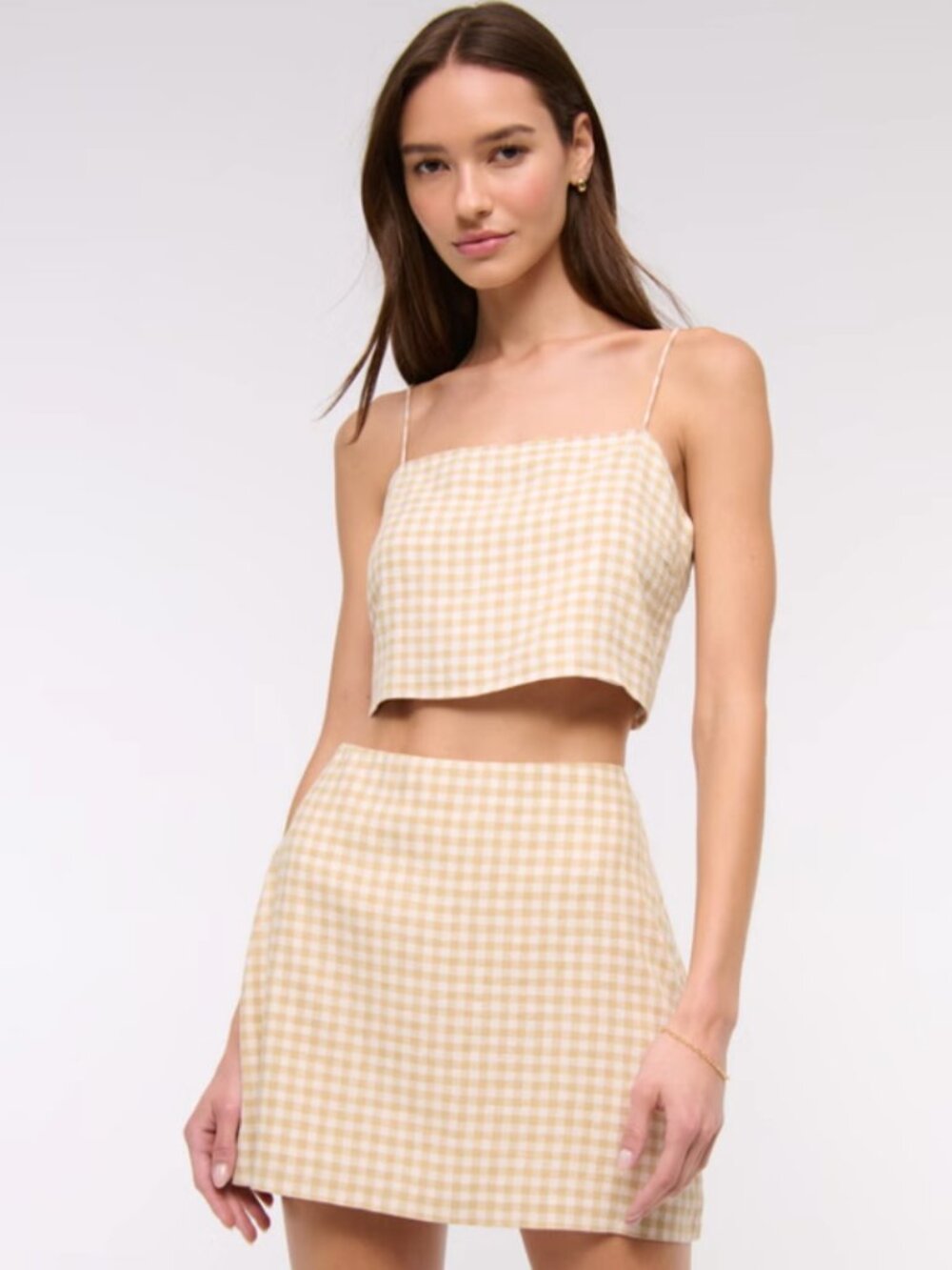 The A&F Scarlett Curve Love Linen-Blend Mini Skort - light brown gingham
